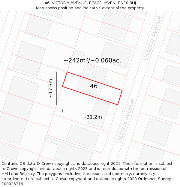 46, VICTORIA AVENUE, PEACEHAVEN, BN10 8HJ: Plot and title map