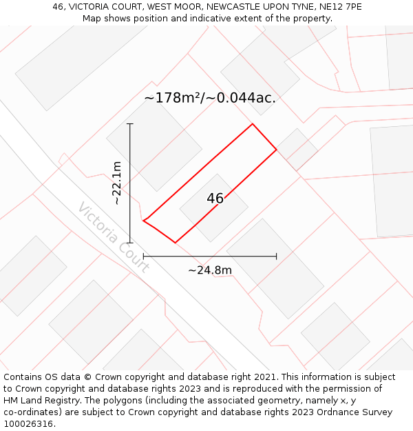 46, VICTORIA COURT, WEST MOOR, NEWCASTLE UPON TYNE, NE12 7PE: Plot and title map