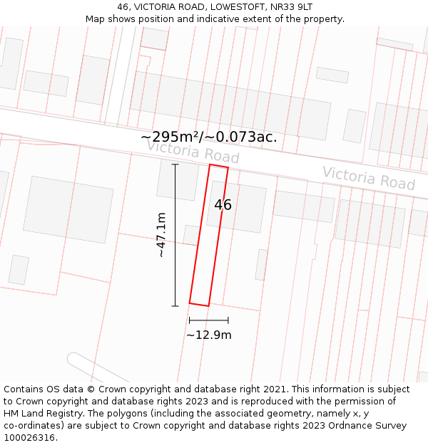 46, VICTORIA ROAD, LOWESTOFT, NR33 9LT: Plot and title map