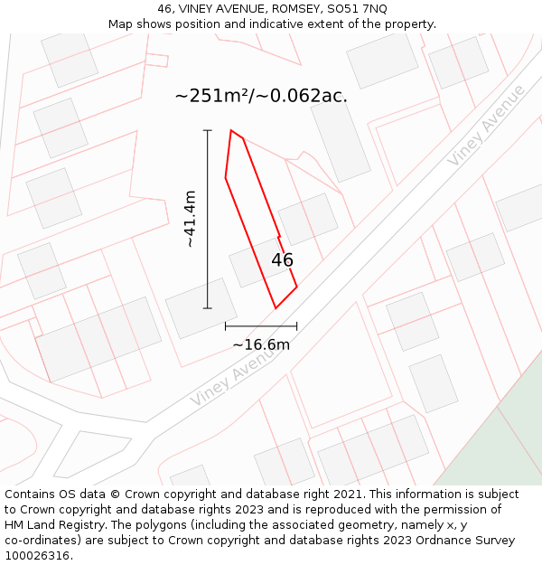 46, VINEY AVENUE, ROMSEY, SO51 7NQ: Plot and title map