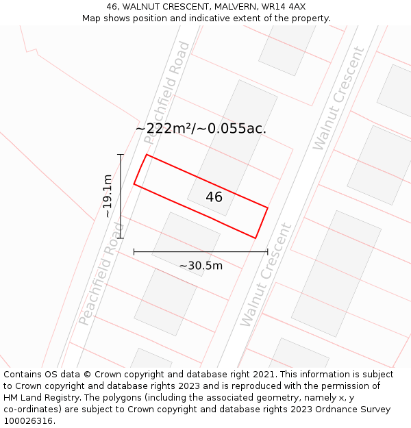 46, WALNUT CRESCENT, MALVERN, WR14 4AX: Plot and title map