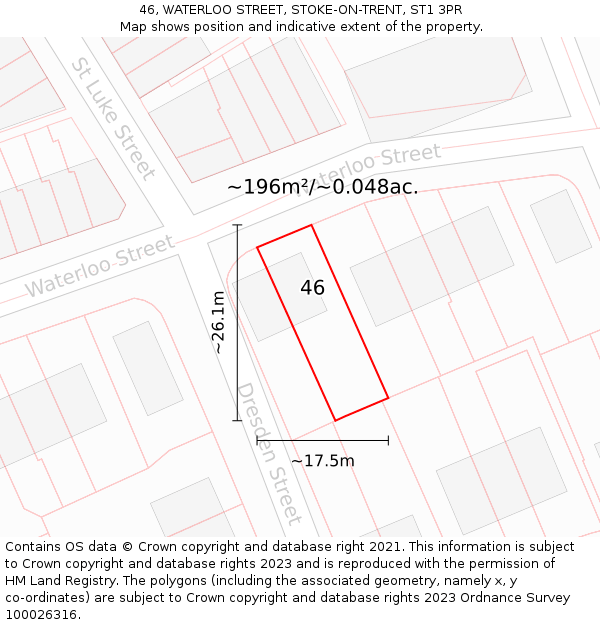 46, WATERLOO STREET, STOKE-ON-TRENT, ST1 3PR: Plot and title map