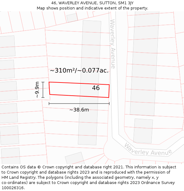 46, WAVERLEY AVENUE, SUTTON, SM1 3JY: Plot and title map