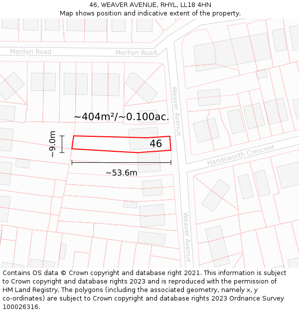 46, WEAVER AVENUE, RHYL, LL18 4HN: Plot and title map