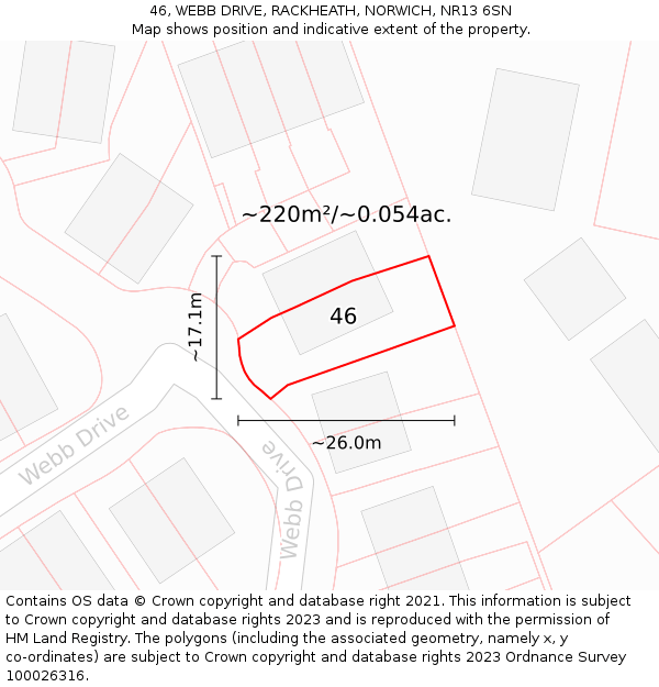 46, WEBB DRIVE, RACKHEATH, NORWICH, NR13 6SN: Plot and title map