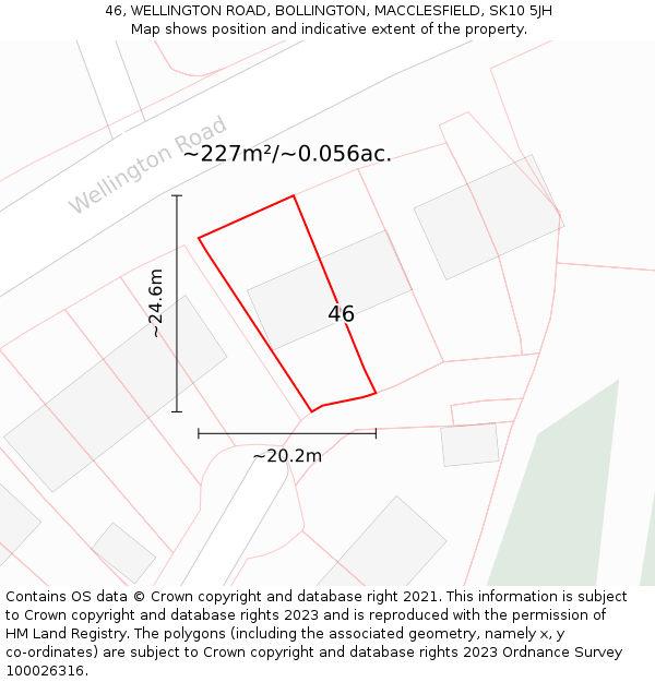 46, WELLINGTON ROAD, BOLLINGTON, MACCLESFIELD, SK10 5JH: Plot and title map