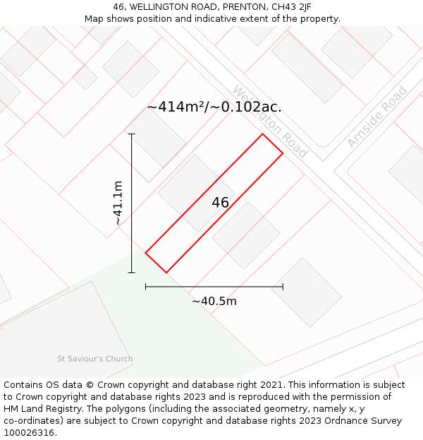 46, WELLINGTON ROAD, PRENTON, CH43 2JF: Plot and title map