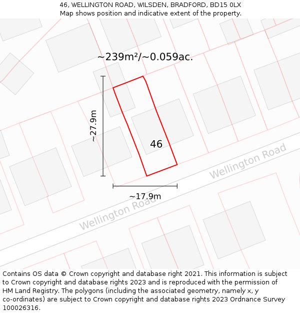 46, WELLINGTON ROAD, WILSDEN, BRADFORD, BD15 0LX: Plot and title map