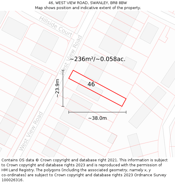 46, WEST VIEW ROAD, SWANLEY, BR8 8BW: Plot and title map