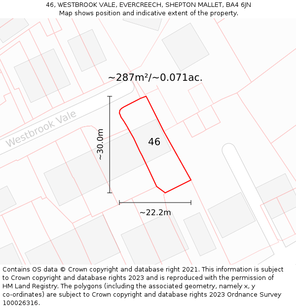 46, WESTBROOK VALE, EVERCREECH, SHEPTON MALLET, BA4 6JN: Plot and title map