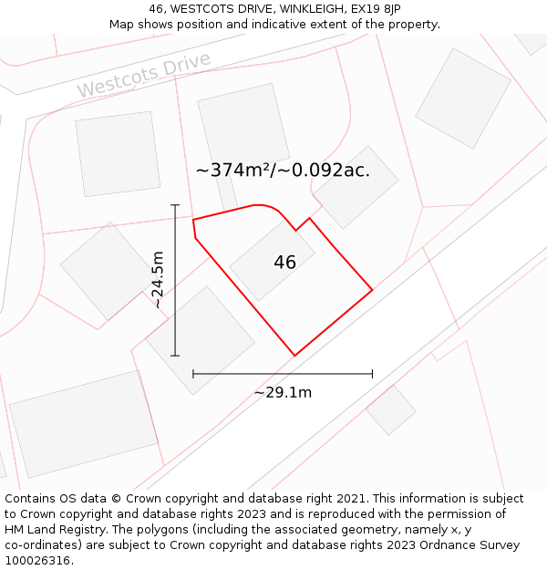 46, WESTCOTS DRIVE, WINKLEIGH, EX19 8JP: Plot and title map