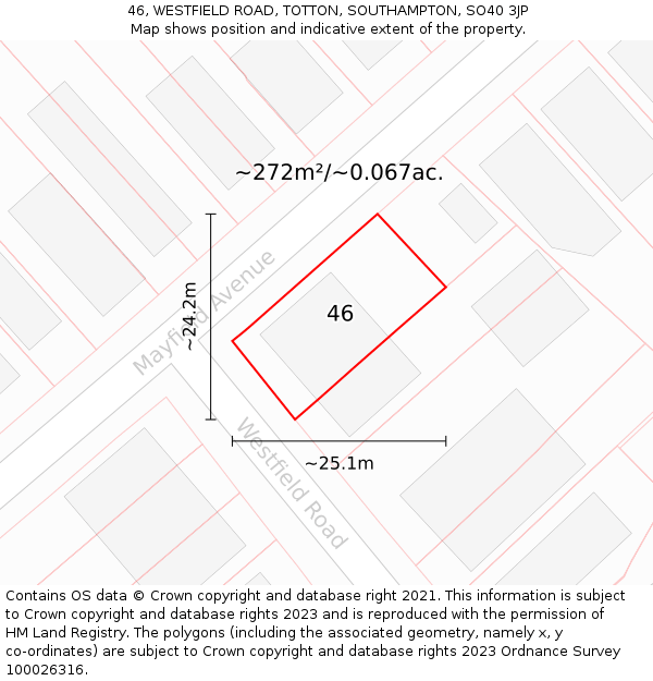 46, WESTFIELD ROAD, TOTTON, SOUTHAMPTON, SO40 3JP: Plot and title map