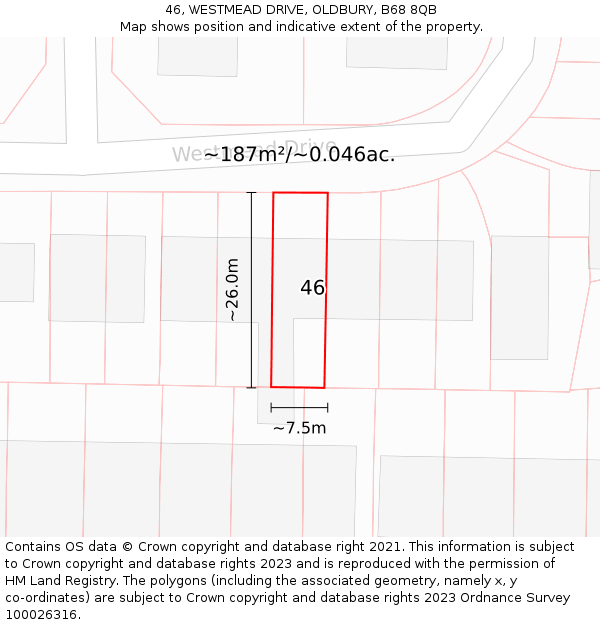 46, WESTMEAD DRIVE, OLDBURY, B68 8QB: Plot and title map