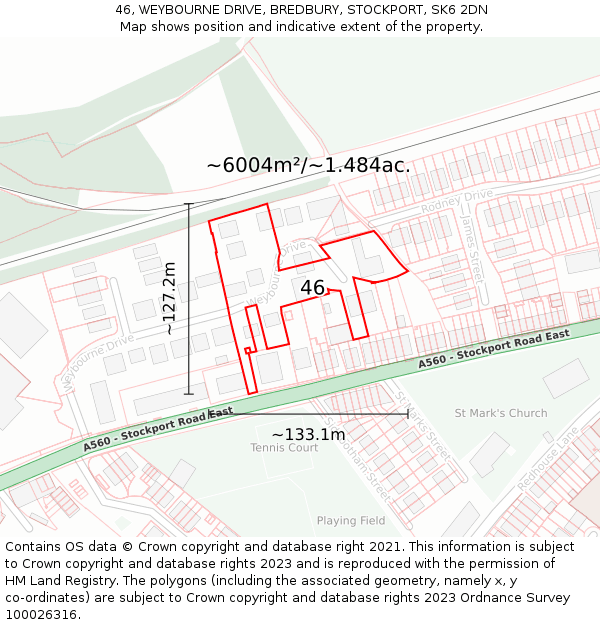 46, WEYBOURNE DRIVE, BREDBURY, STOCKPORT, SK6 2DN: Plot and title map