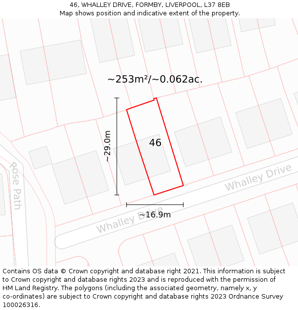 46, WHALLEY DRIVE, FORMBY, LIVERPOOL, L37 8EB: Plot and title map