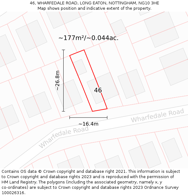 46, WHARFEDALE ROAD, LONG EATON, NOTTINGHAM, NG10 3HE: Plot and title map