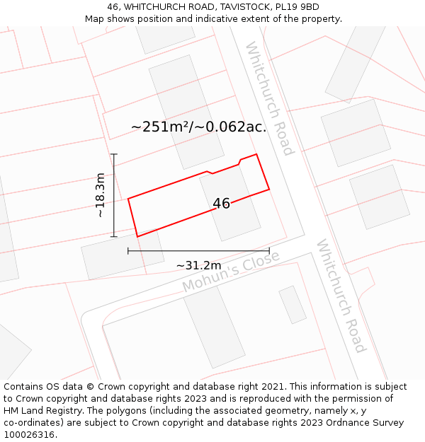 46, WHITCHURCH ROAD, TAVISTOCK, PL19 9BD: Plot and title map