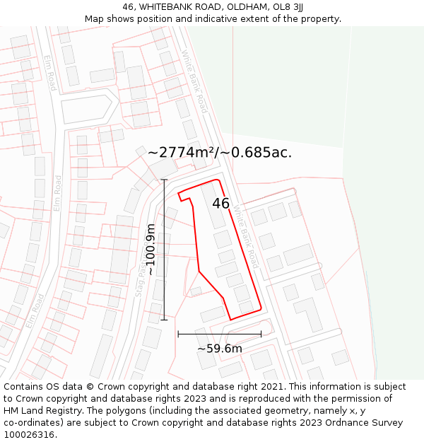 46, WHITEBANK ROAD, OLDHAM, OL8 3JJ: Plot and title map