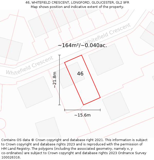 46, WHITEFIELD CRESCENT, LONGFORD, GLOUCESTER, GL2 9FR: Plot and title map