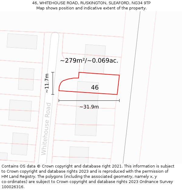 46, WHITEHOUSE ROAD, RUSKINGTON, SLEAFORD, NG34 9TP: Plot and title map