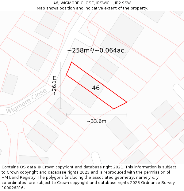 46, WIGMORE CLOSE, IPSWICH, IP2 9SW: Plot and title map