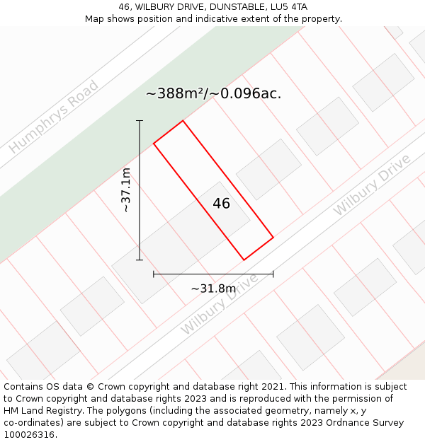 46, WILBURY DRIVE, DUNSTABLE, LU5 4TA: Plot and title map