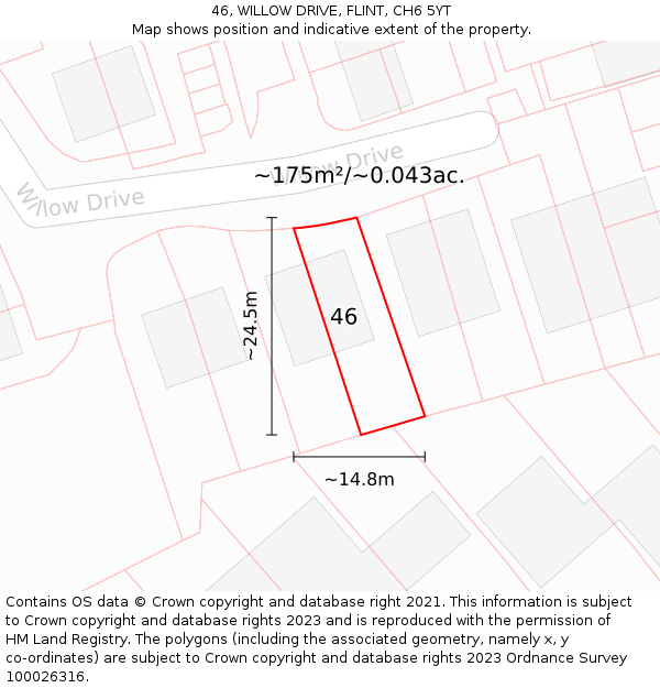 46, WILLOW DRIVE, FLINT, CH6 5YT: Plot and title map