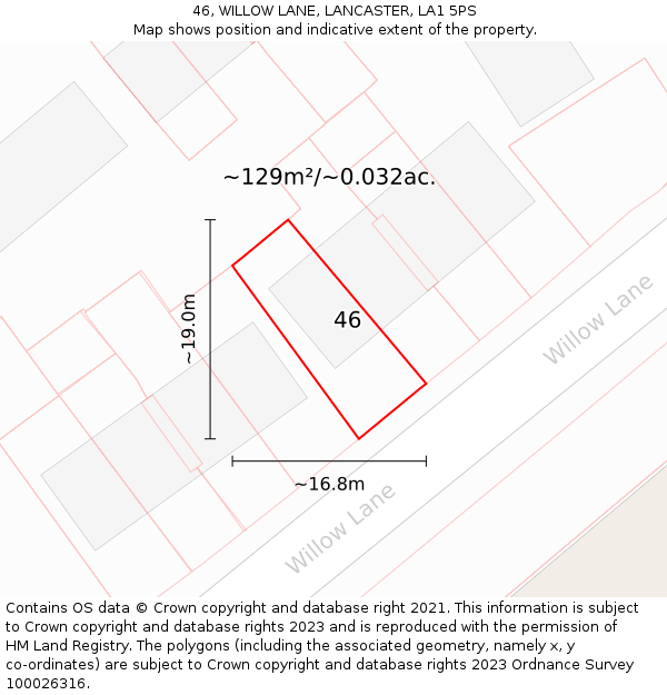 46, WILLOW LANE, LANCASTER, LA1 5PS: Plot and title map
