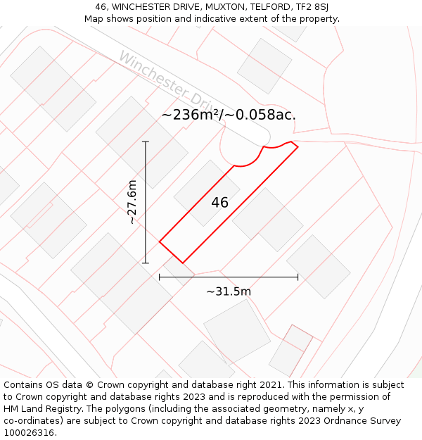 46, WINCHESTER DRIVE, MUXTON, TELFORD, TF2 8SJ: Plot and title map