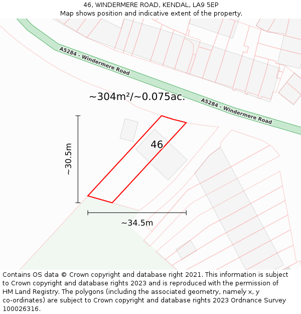 46, WINDERMERE ROAD, KENDAL, LA9 5EP: Plot and title map