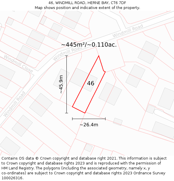 46, WINDMILL ROAD, HERNE BAY, CT6 7DF: Plot and title map