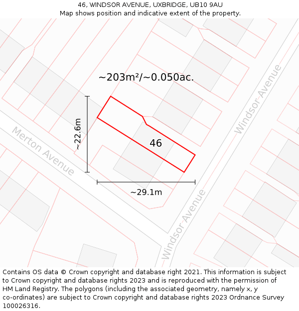 46, WINDSOR AVENUE, UXBRIDGE, UB10 9AU: Plot and title map