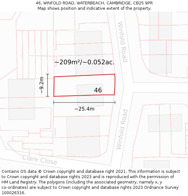 46, WINFOLD ROAD, WATERBEACH, CAMBRIDGE, CB25 9PR: Plot and title map