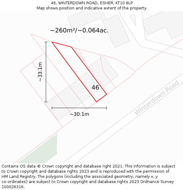 46, WINTERDOWN ROAD, ESHER, KT10 8LP: Plot and title map