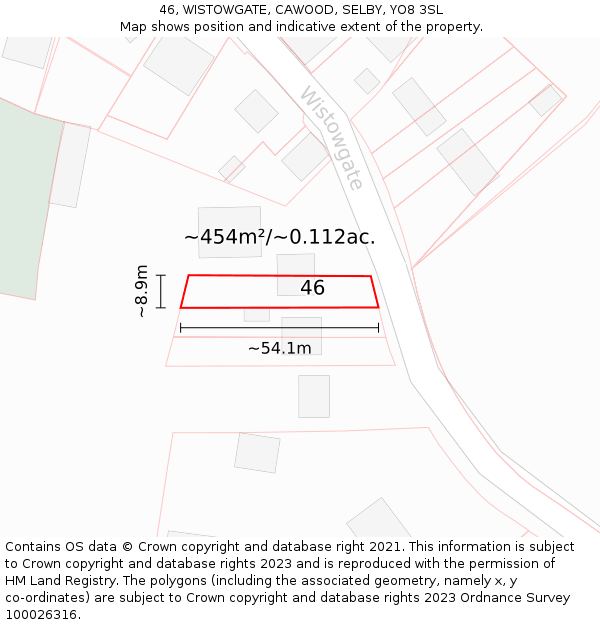 46, WISTOWGATE, CAWOOD, SELBY, YO8 3SL: Plot and title map