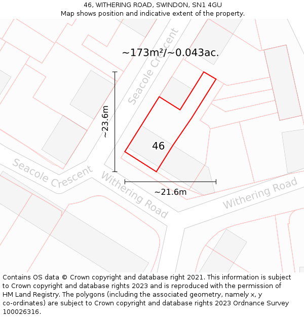 46, WITHERING ROAD, SWINDON, SN1 4GU: Plot and title map