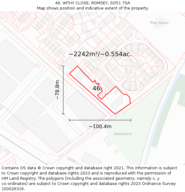 46, WITHY CLOSE, ROMSEY, SO51 7SA: Plot and title map