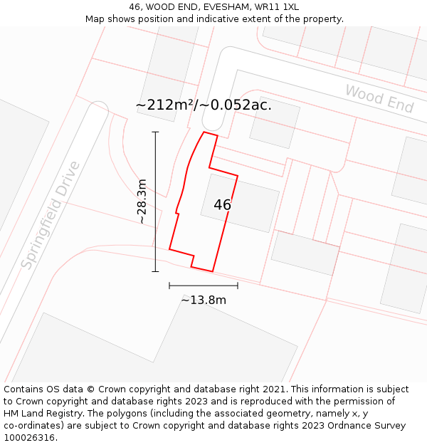 46, WOOD END, EVESHAM, WR11 1XL: Plot and title map