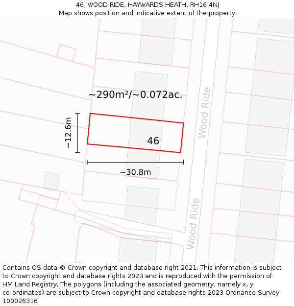 46, WOOD RIDE, HAYWARDS HEATH, RH16 4NJ: Plot and title map