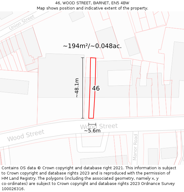 46, WOOD STREET, BARNET, EN5 4BW: Plot and title map
