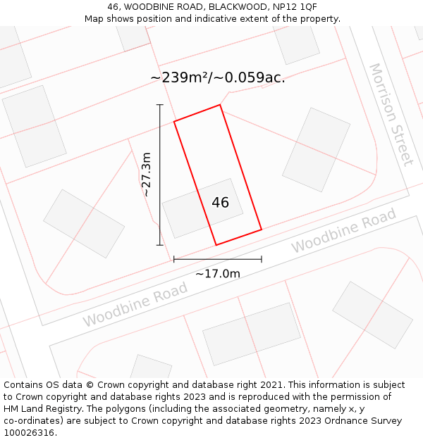 46, WOODBINE ROAD, BLACKWOOD, NP12 1QF: Plot and title map