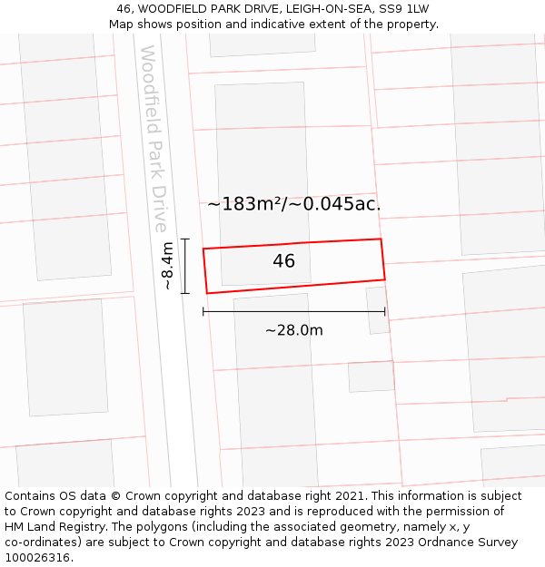 46, WOODFIELD PARK DRIVE, LEIGH-ON-SEA, SS9 1LW: Plot and title map