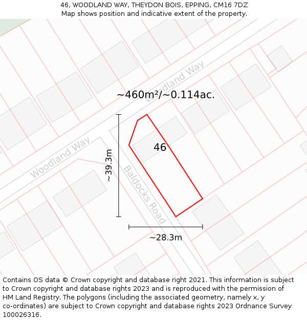 46, WOODLAND WAY, THEYDON BOIS, EPPING, CM16 7DZ: Plot and title map