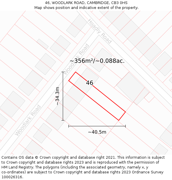 46, WOODLARK ROAD, CAMBRIDGE, CB3 0HS: Plot and title map