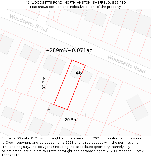 46, WOODSETTS ROAD, NORTH ANSTON, SHEFFIELD, S25 4EQ: Plot and title map