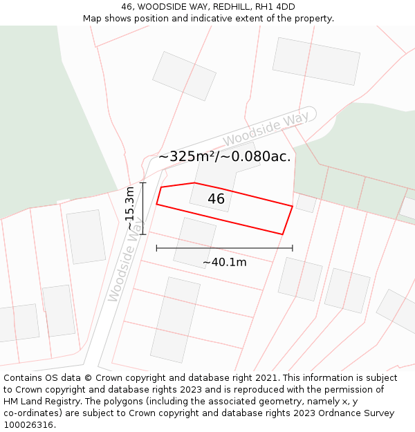 46, WOODSIDE WAY, REDHILL, RH1 4DD: Plot and title map