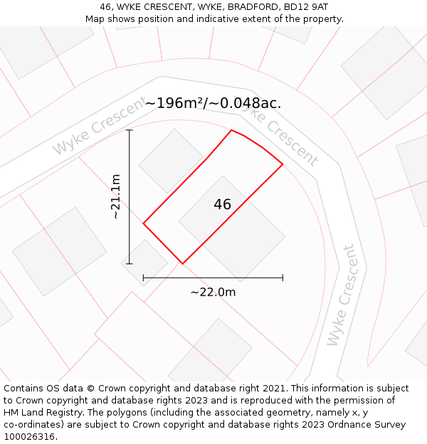 46, WYKE CRESCENT, WYKE, BRADFORD, BD12 9AT: Plot and title map