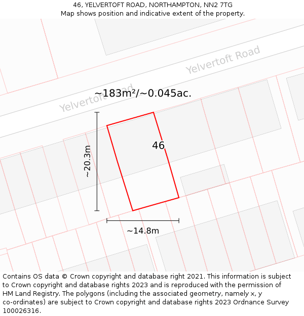 46, YELVERTOFT ROAD, NORTHAMPTON, NN2 7TG: Plot and title map