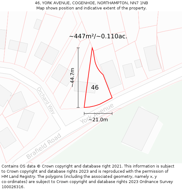 46, YORK AVENUE, COGENHOE, NORTHAMPTON, NN7 1NB: Plot and title map