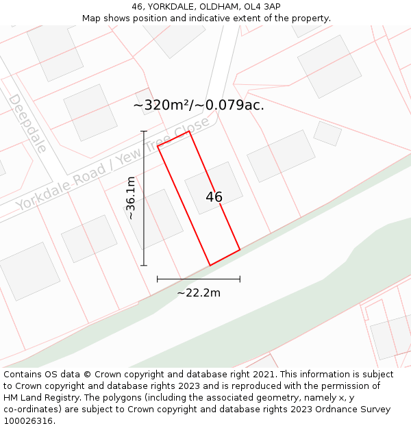 46, YORKDALE, OLDHAM, OL4 3AP: Plot and title map